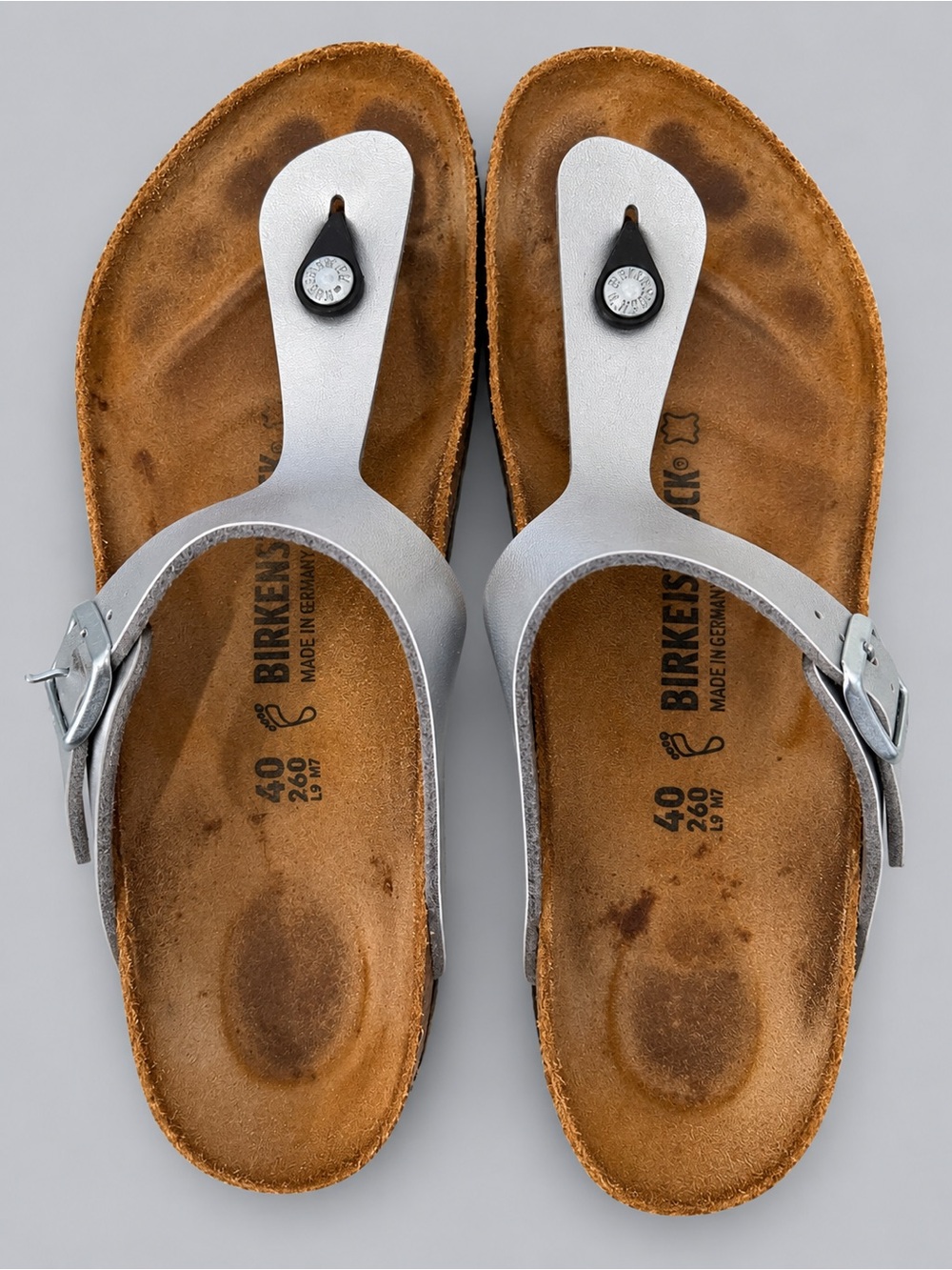 Birkenstock Silver Gizeh Sandals - Women's Size 40